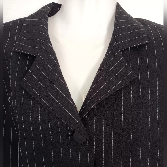 Adolfo Atelier Womens Size 10 Pin Striped Dress Jacket Black Button Down - Picture 2 of 8